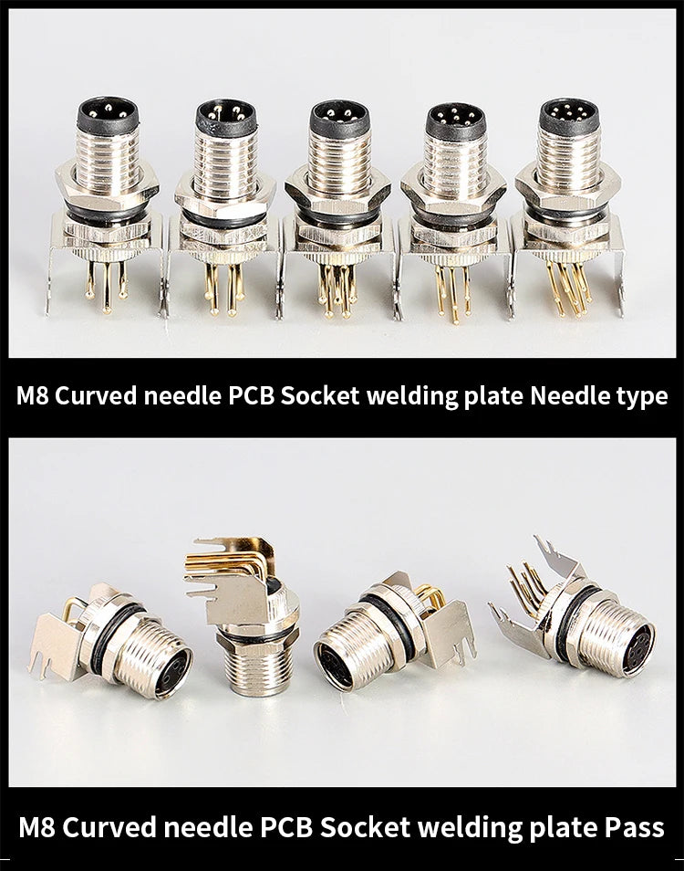 5/10 PCS M8 Male/Female Curved Straight Jack Socket 3 4 5 6 8 Pin Solder IP67/68 Waterproof PCB Panel Connector