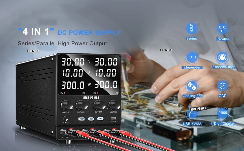 NICE-POWER 120V 3A Lab DC Power Supply 0-240V 0-6A Dual Channel Bench Power Source 12V 24V 10A 20A Power Supply Series Parallel