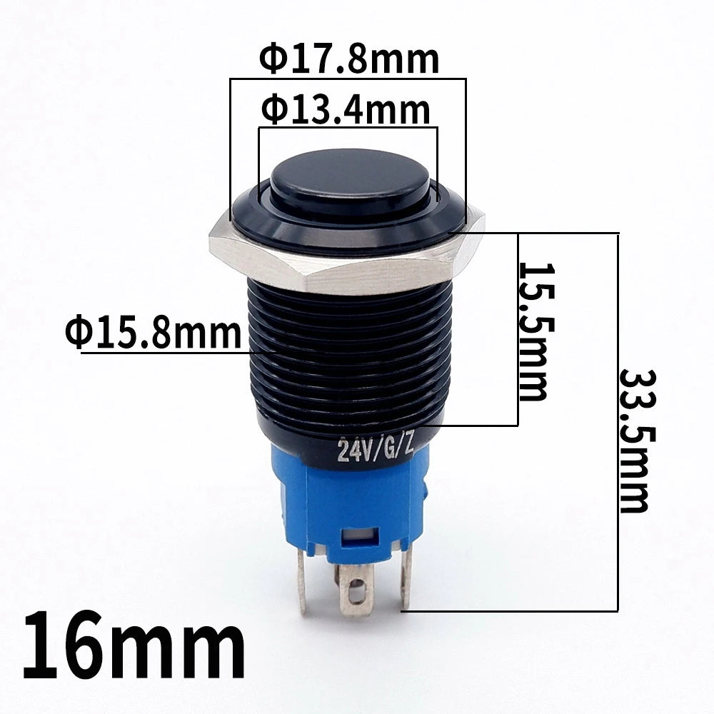 16mm 19mm 22mm Black On Off Metal Button Switch Car Power Start Stop Led Light Waterproof Reset Latching With Socket 5V 12V 220V