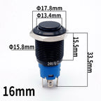16mm 19mm 22mm Black On Off Metal Button Switch Car Power Start Stop Led Light Waterproof Reset Latching With Socket 5V 12V 220V