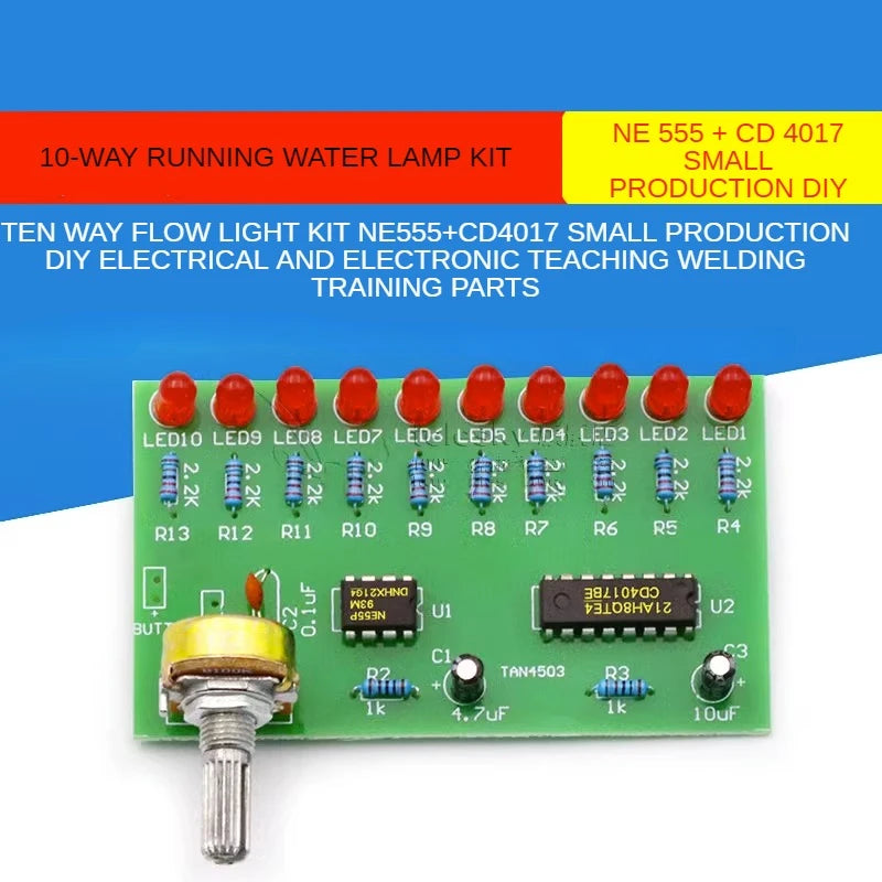 Ten Way Flow Light Kit NE555+CD4017 Small Production DIY Electrical and Electronic Teaching Welding Training Parts