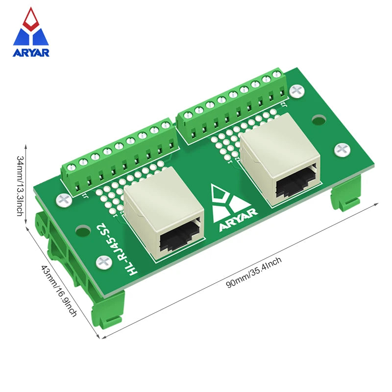 RJ45 Breakout Board 2 RJ45 Jacks and 2 *8pins Terminal Blocks DIN Rail And Panel Mounting Foot