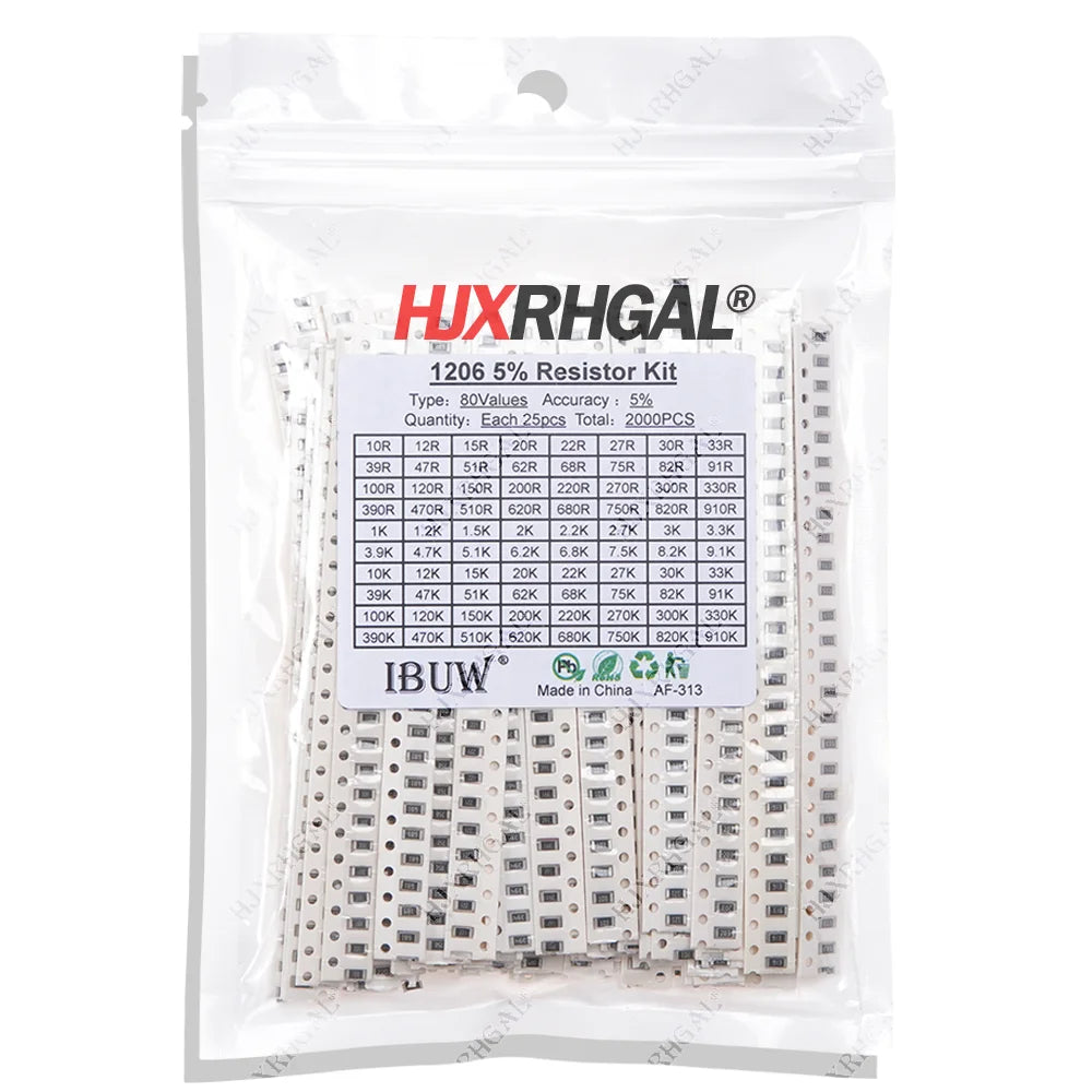 2000PCS 10 ohm-910K ohm 1206 SMD Resistor Kit Assorted set 5% 80values*25PCS SMD Resistors 10K 470/100/680 ohm resistance pack
