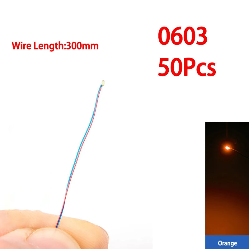 50pcs/bag 0402 0603 0805 1206 SMD Lamp Wired Micro Litz Led Pre-Soldered Chip Wired 30cm 3V DIY Railway Models Scenes Toy Light