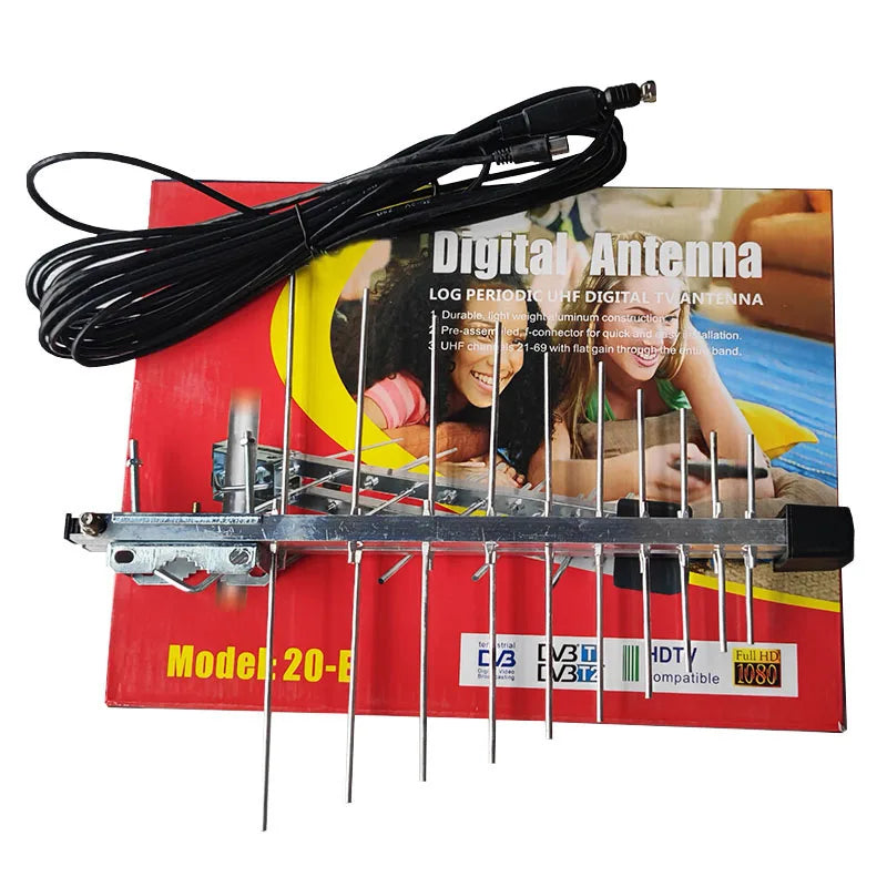 20 Unit Yagi Antenna DVB-T/T2 20E Digital HDTV TV Antenna With Cable Aluminum Strongest Signals Color Box