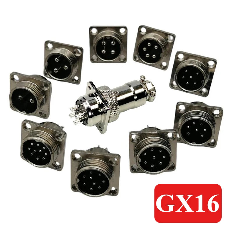 1Set GX16 2/3/4/5/6/7/8/9/10 Pin Male Female 16mm Square Flange Seat Metal Aviation Adapter Socket Plug M16 Soldering Connector