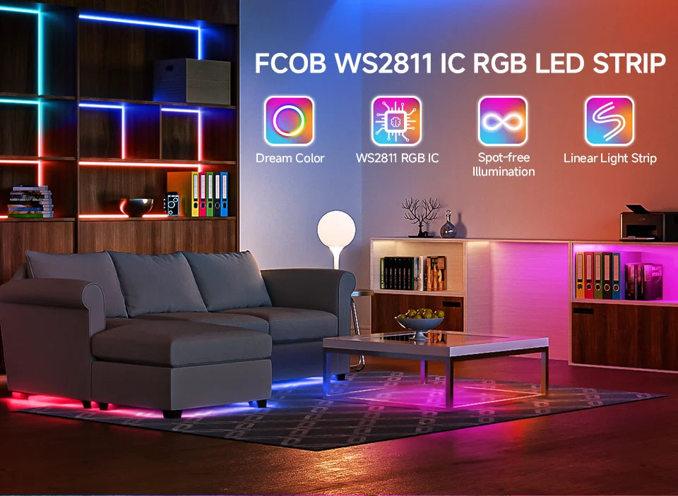 FCOB SPI RGB IC IP66 IP30 LED Strip Light WS2811 Addressable 864 LEDs Full Color DC12V WS2812B Flexible FOB 24V COB Lights
