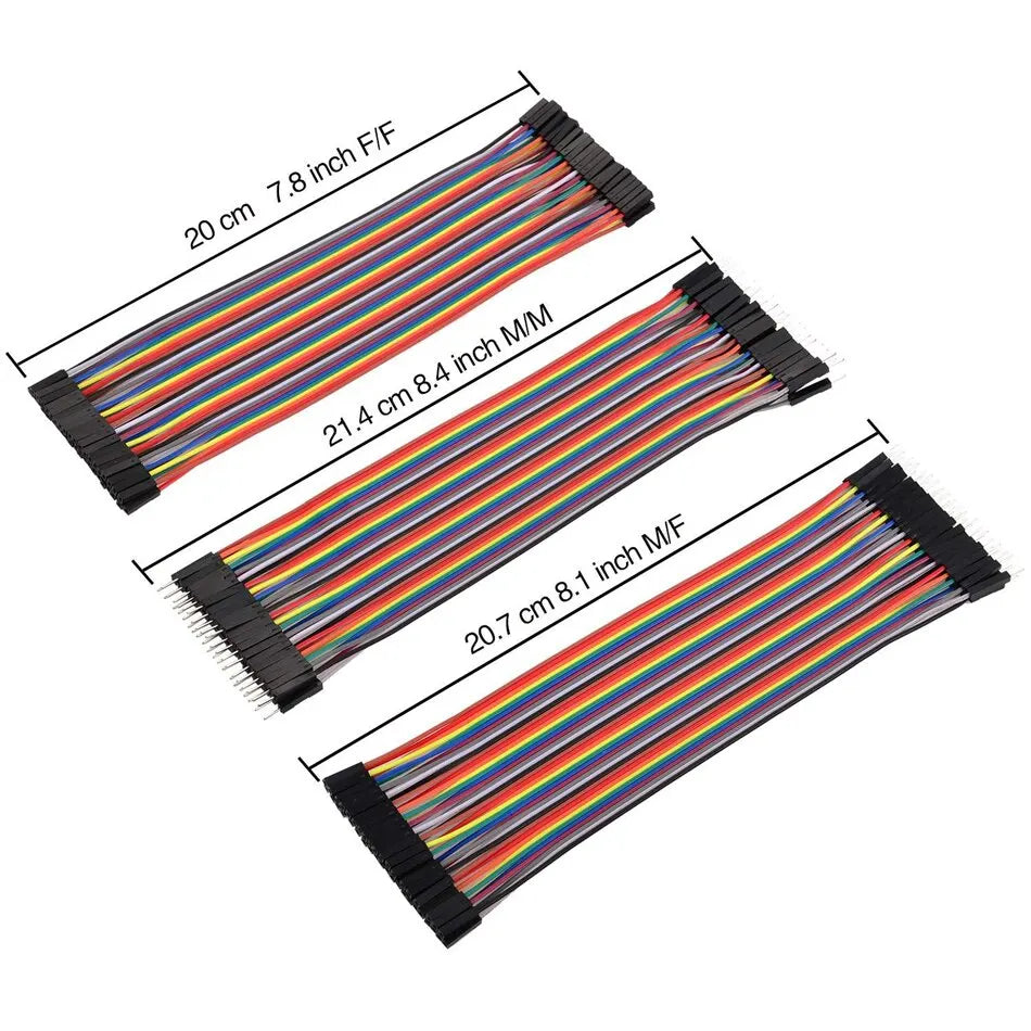 40PIN 20/10CM Dupont Cable Male to Male Female Jumper Wire for Arduino DIY Kit 3 Different Connections for Electronics Projects