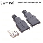 10PCS Type A Male Female USB 4 Pin Plug Socket Connector With Black Plastic Cover Type-A DIY Kits