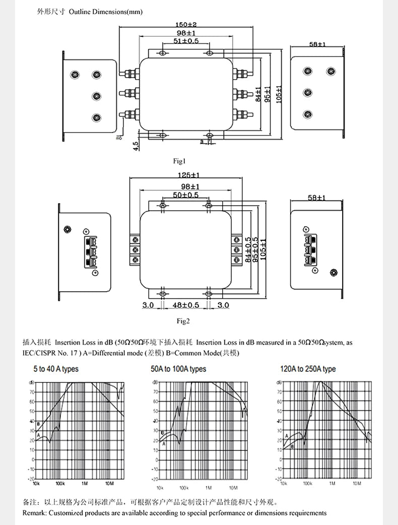 Power EMI Filter CW12B-40A/30A/20A/10A-R Three-phase Three-wire 380V Terminal Block Power Purifier