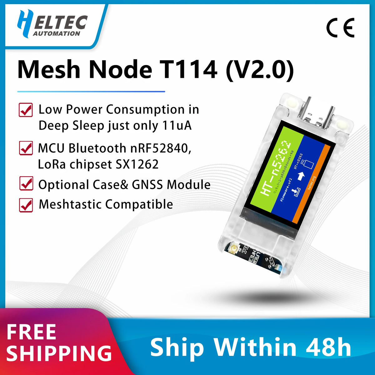 Meshtastic Tracker Nordic NRF52840 SX1262 LoRaWAN Arduino Positioning Devboard Low Power TFT Display BLE WiFi Heltec T114 V2.0