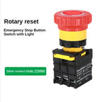 Mushroom Emergency Stop Button on off Switch with Light Emergency Stop Power Control Electrical Starter Switch 220V 10A NC 22mm