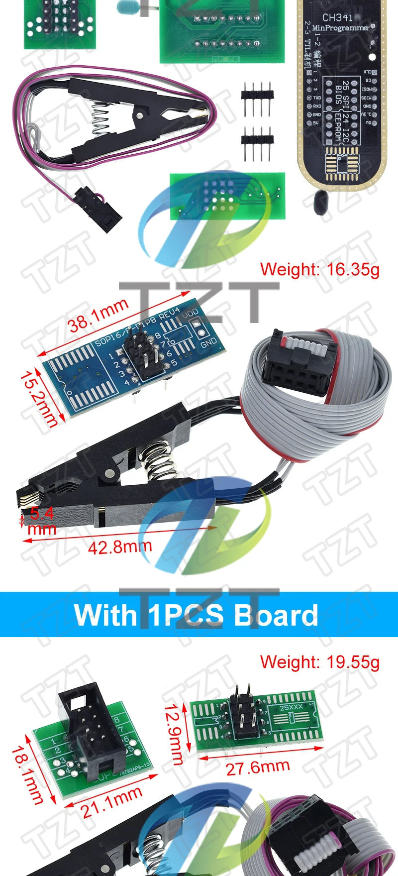 CH341A CH341B 24 25 Series EEPROM Flash BIOS USB Programmer Module + SOIC8 SOP8 Test Clip + 1.8V adapter + SOIC8 adapter DIY KIT