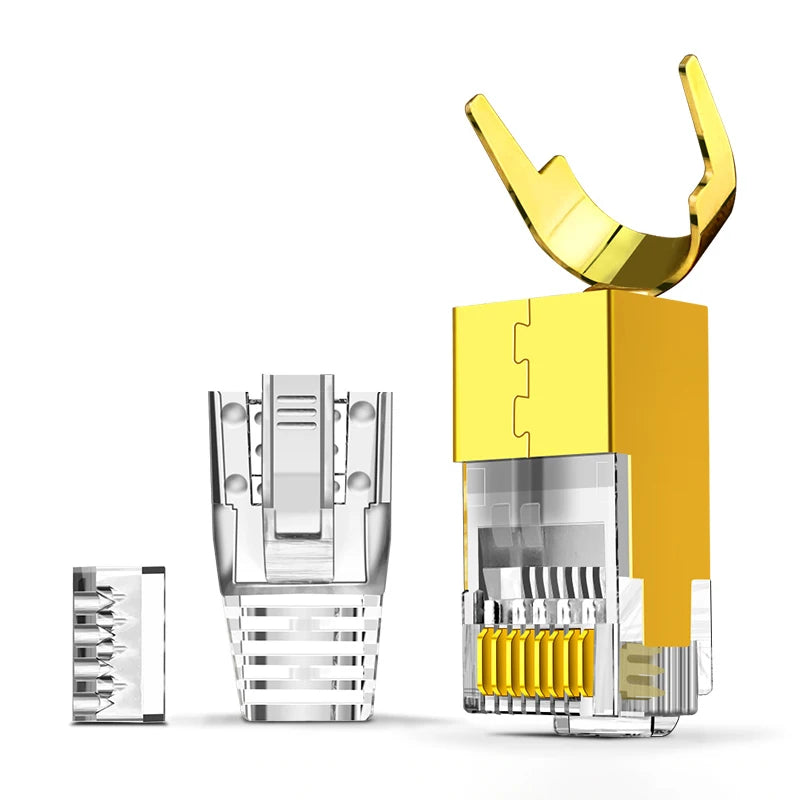 ZOERAX 10/30PCS CAT8 CAT7 CAT6A Connector, Non-Pass Through RJ45 Connectors, 3-Prong 50μ Gold Plated with Strain Relief Boots
