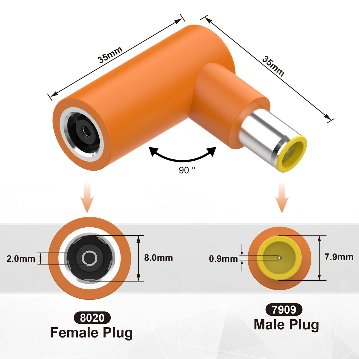 DC8020 to DC7909 Adapter  90 Degree Solar Panel Connector Adapter, DC8020 Female to DC7909 Male Connector