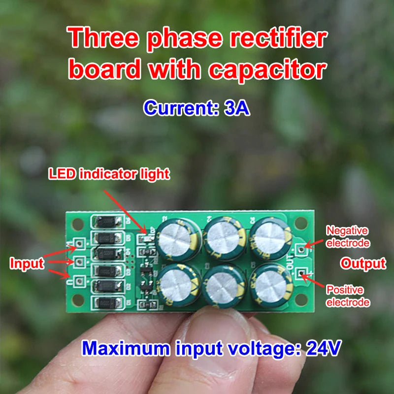24V 3A Three-Phase Rectifier Bridge Small Generator Rectifier Board Brushless Brush DC Generator Filter Board Module