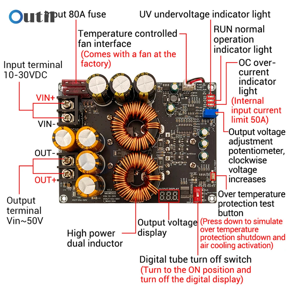 1200W 50A High Current Boost Power Module Dual Inductor Sufficient Power Audio Amplifier Dedicated Power Supply PW1200