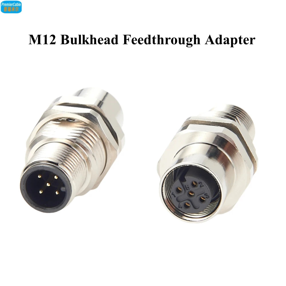 M12 A Code 5Pin Male to Female Converter IP67 Shielded Bulkhead Feedthrough Panel Mount Connector Receptacle 60V 4A for NMEA2000