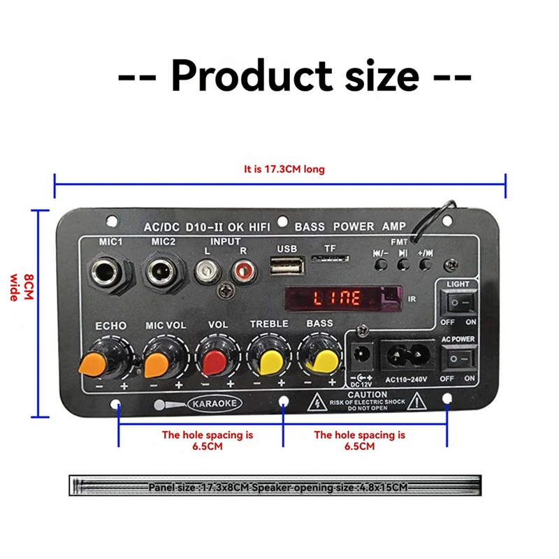 A73E-DC10-II 12V Home Karaoke Car Audio Subwoofer Amplifier Board Bluetooth With Display Outdoor US Plug