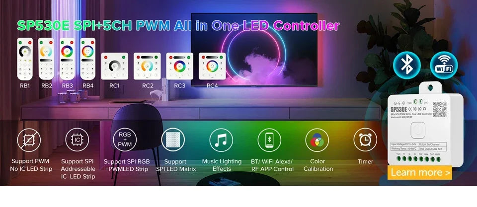WS2805 Pixels LED Strip Light RGBCCT 5 in 1 Addressable LED Lights Dual Signal RGB WW CW 3000K-6500K DC12V 24V 1 IC to 3/6/7 LED