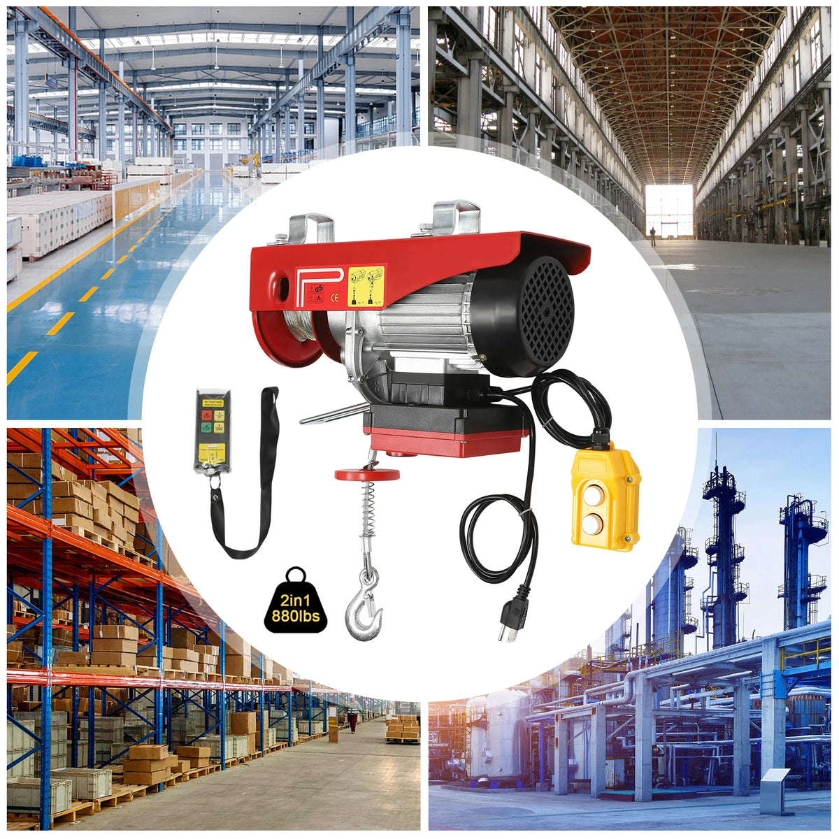 880LBS 110V Electric Winch, 2 in 1 Electric Hoist Winch with 328ft Wireless Remote Control Emergency Stop Heavy Duty Lift Hoist for Factory Garage Warehouse