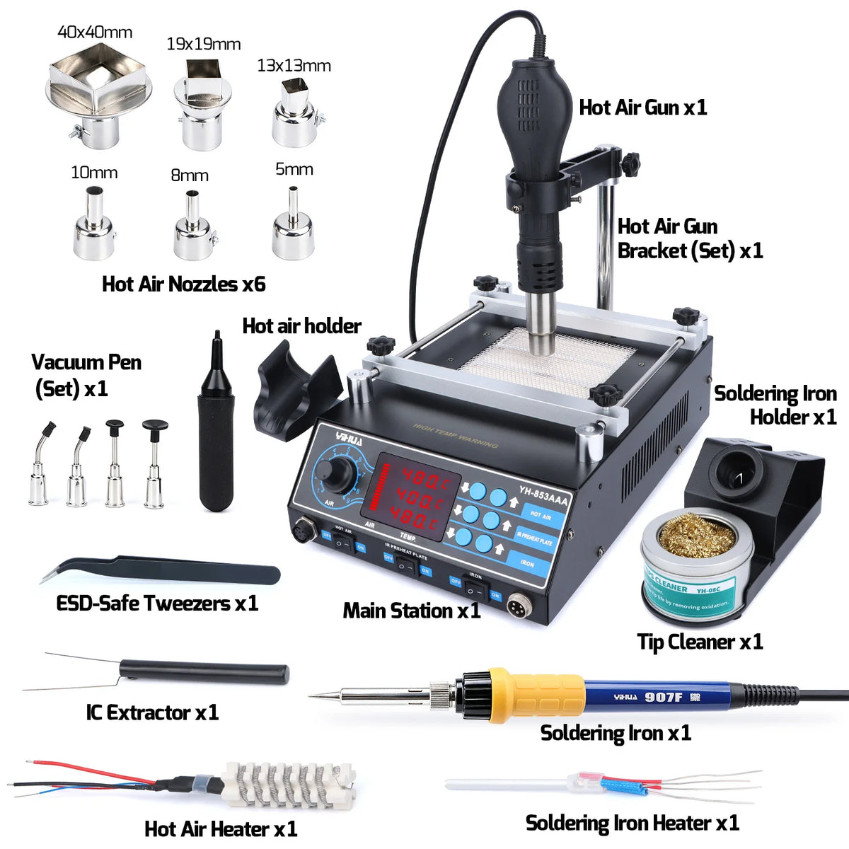 YIHUA 853AAA 1200W Preheating Station PCB Preheater Soldering Station BGA Rework Station Soldering Iron Heat Gun Welding Station