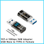 Digital LED Display USB 3.2 Adapter 36-60W 10Gbps Laptop Type-C Converter Data Transmission Smart Chip Power Meter Tester