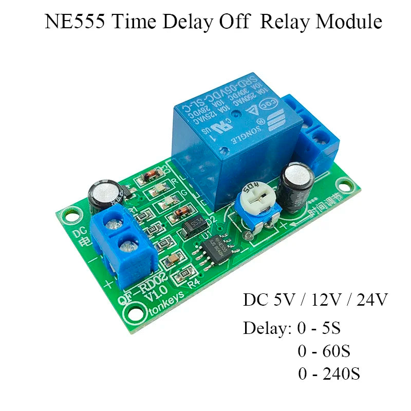 NE555 Time Delay Relay Module Adjustable DC5V/12V/24V 5s/60s/240s Turn off Switch Module for Electronics