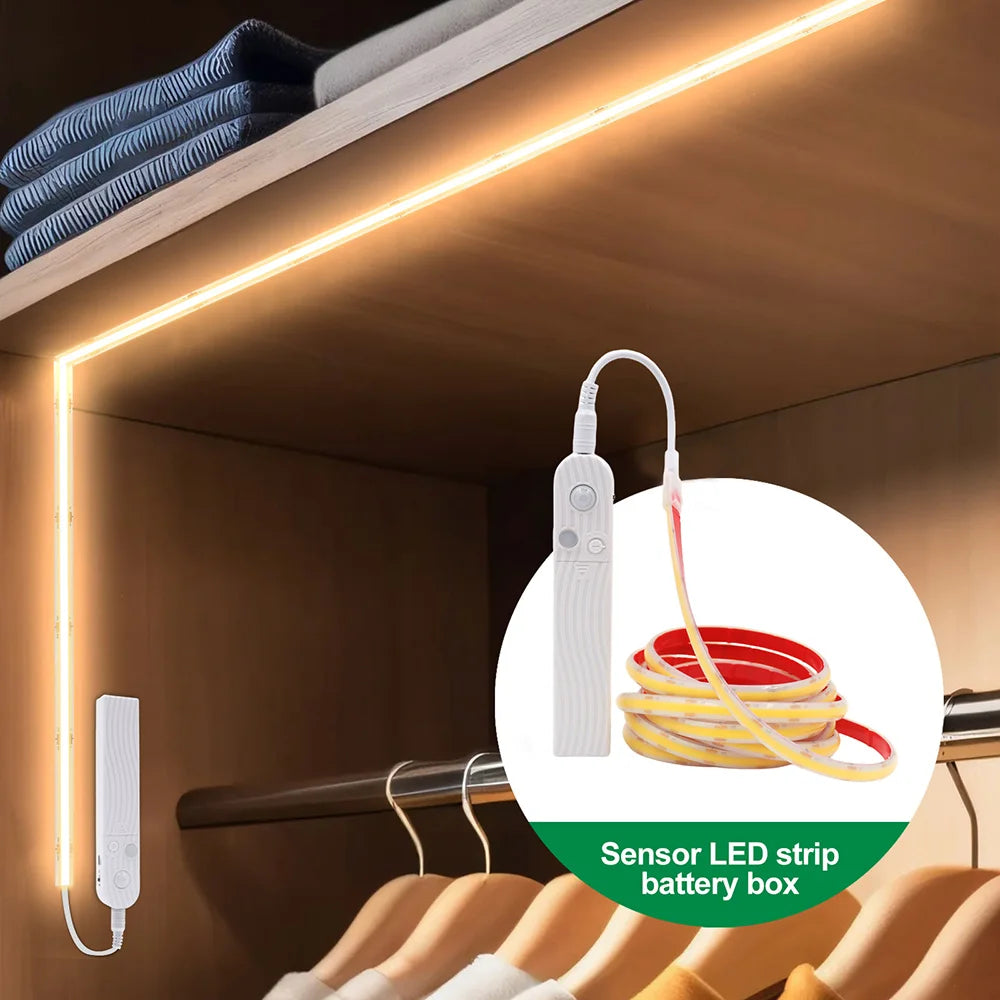 Waterproof Motion Sensor COB Light Battery USB Powered Led Strip IP68 5V Auto ON/OFF Cabinet Kitchen Staircase Liner Lighting