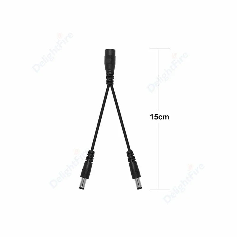DC Power 1 Female to 2 Male 5.5mm x 2.1mm Barrel Plug Y Splitter Adapter Splitter Cord for Surveillance Camera LED Strip Light