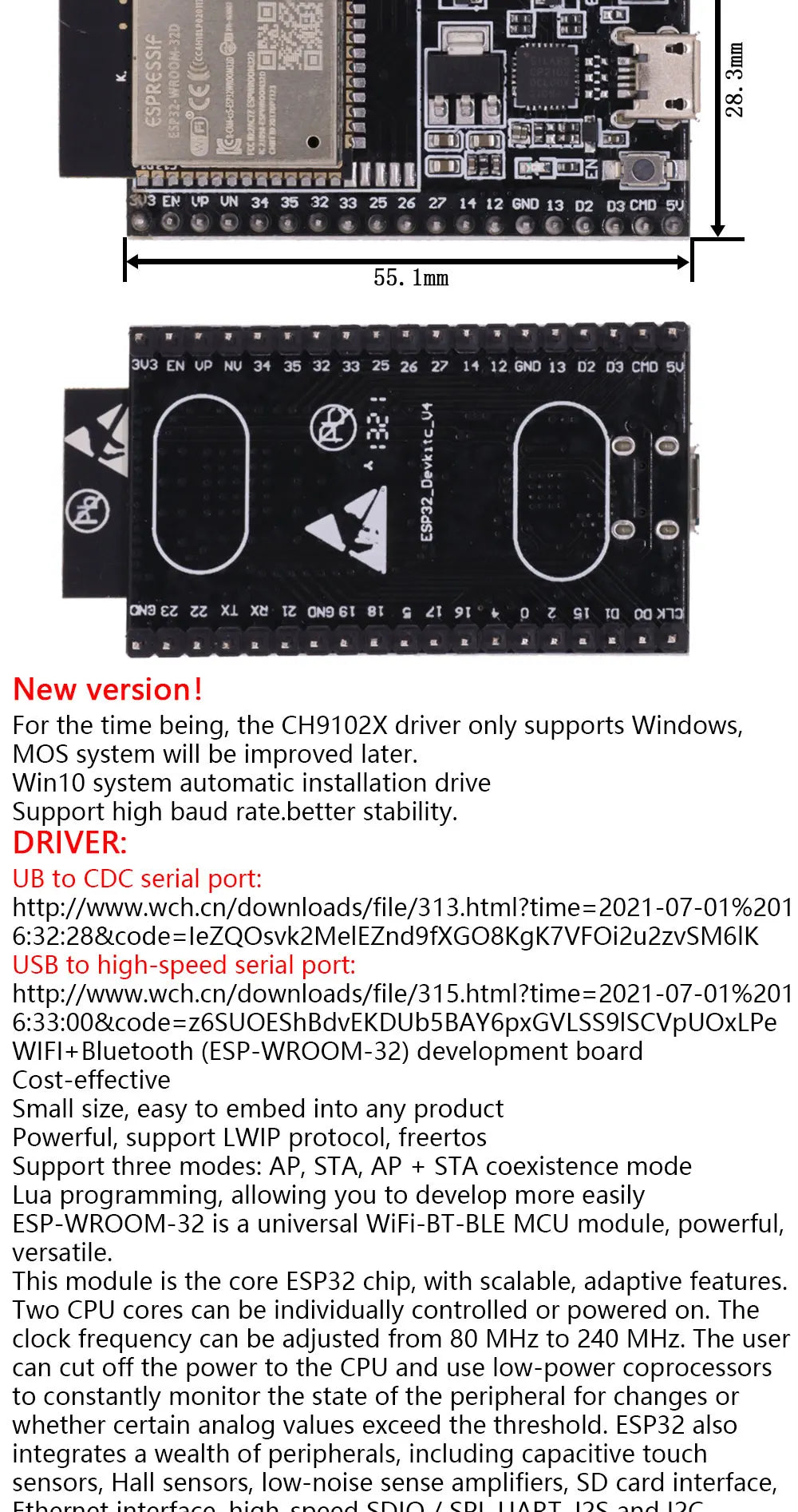 ESP8266 ESP32 CP2102 CH340 NodeMcu V3 V2 D1 MINI Lua Wireless WIFI Module Connector Development Board CP2102 ESP-12E Micro USB