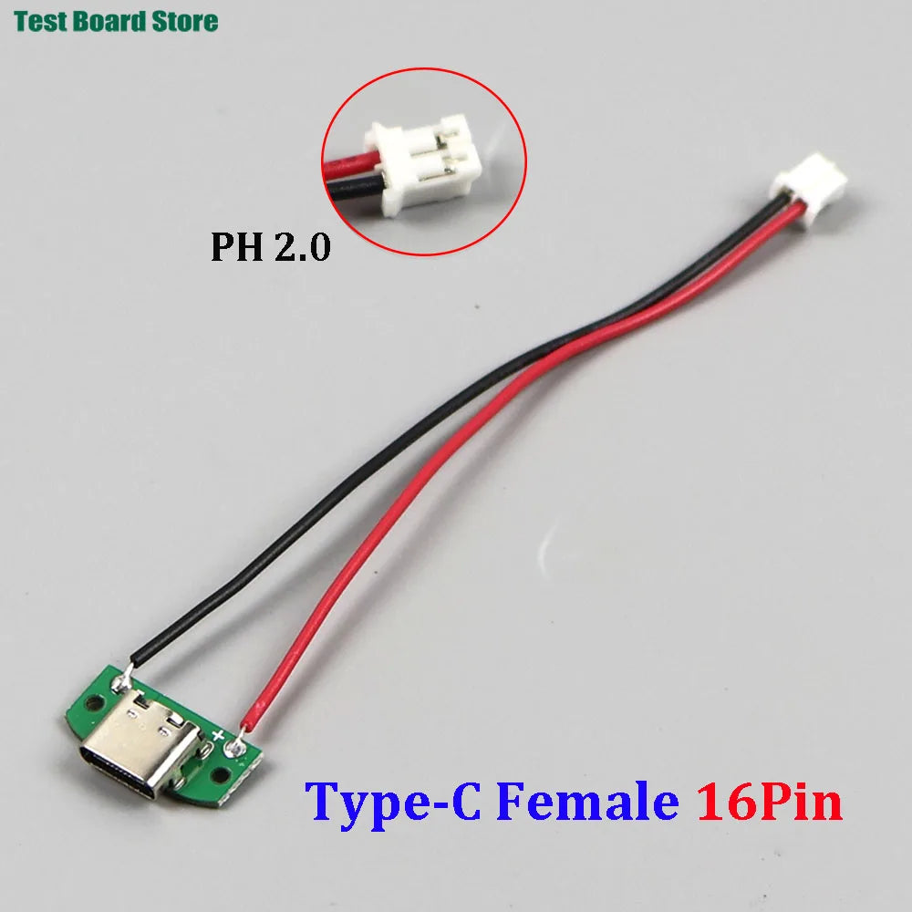 5/10Pcs Type C Female 16pin Connector with 1.25/2.0/2.54 Wire USB Male Plug Electric Terminals Welding DIY Charge Cable PCB Boar