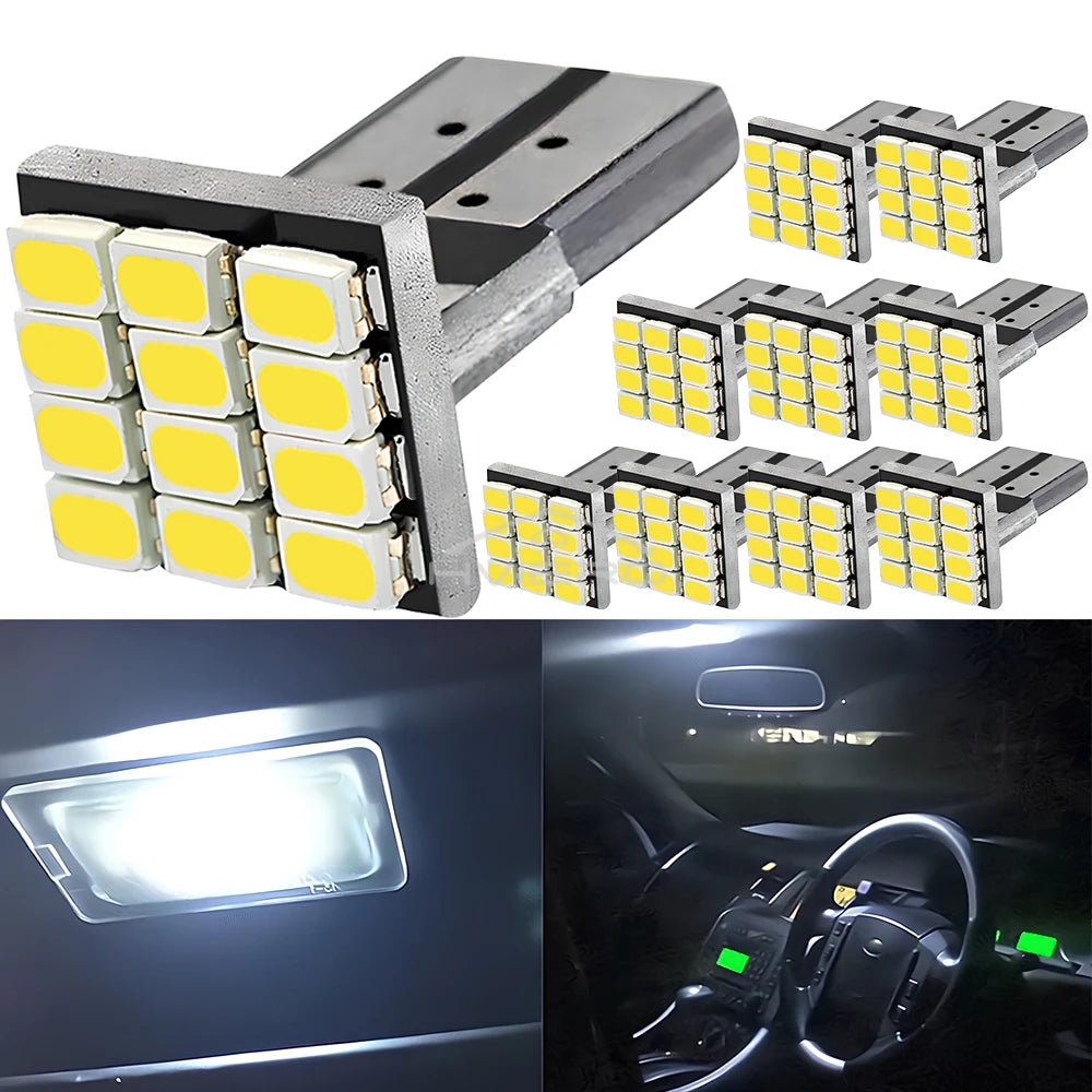 10PCS T10 W5W 12SMD 1206 Car Wedge White LED DC 12V Canbus No Error Decoder External Lights License Plate Lamp Corner Backup Led