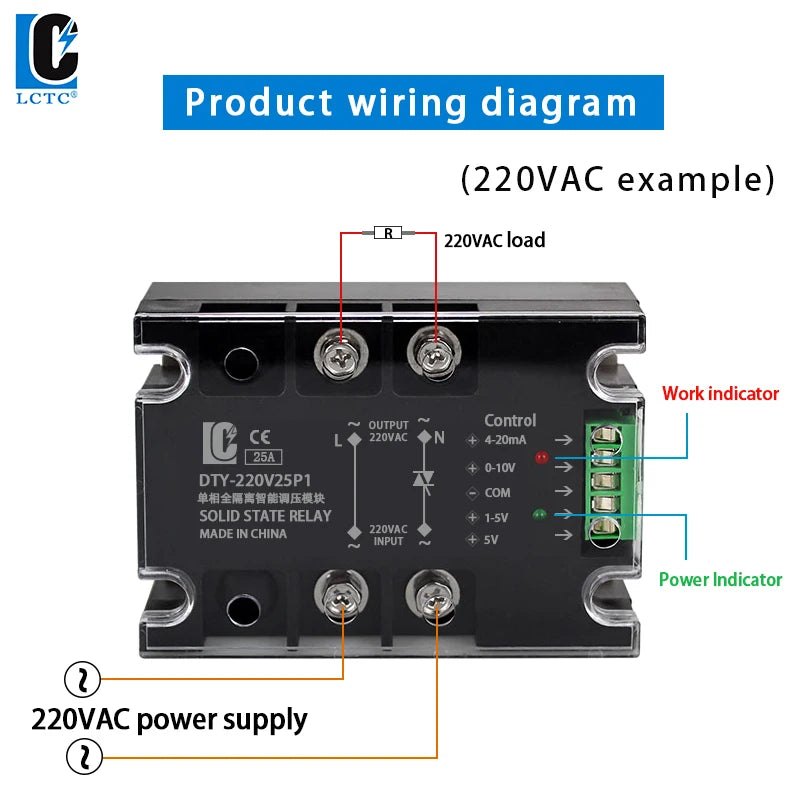 LCTC Voltage Regulator Relay 220V 380V Voltage Stabilizer Module Power Barrier Controller Enhanced Single Phase AC 10A-200A DTY