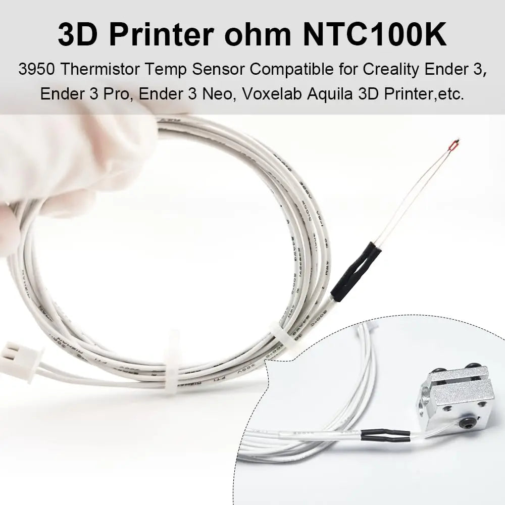 Ender 3 Thermistor 1m/39.4Inches, 3D Printer ohm NTC 100K 3950 Thermistor Temp Sensor Compatible for Creality Ender 3/Ender