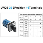 OMCH 1PCS Silver Contact LW26-20/32/63 Universal Switch 3 Position 1-0-2 1/2/3/4 Poles 440V 4/8/12/16Terminals Rotary Cam Switch