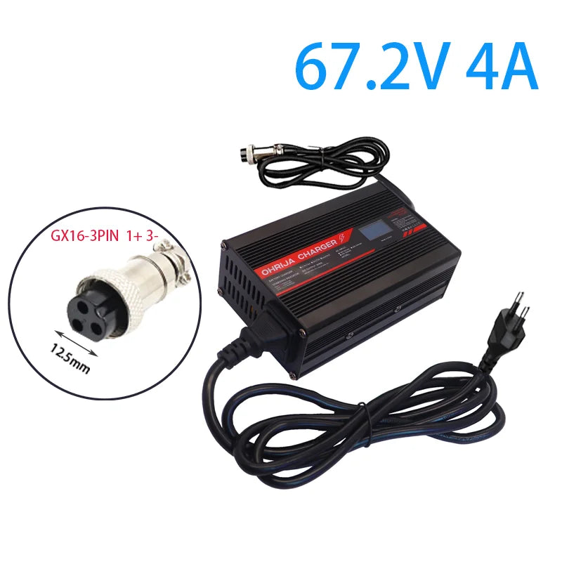 67.2V 4A  Charger Smart Aluminum Case Is Suitable For 16S 60V OLED Dispay Li-ion Lipo Battery OLED Display Fast Charger OHRIJA