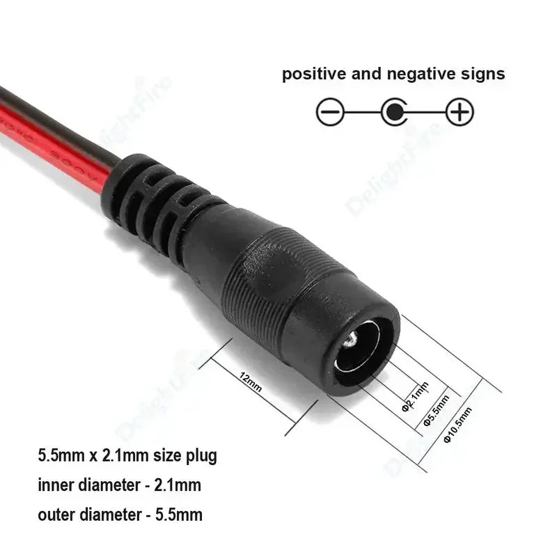 5.5 2.1mm Male Female DC Power Pigtail Connector Cable 12V 5A DC Barrel Plug Terminals for LED Strips CCTV Camera Power Adapter