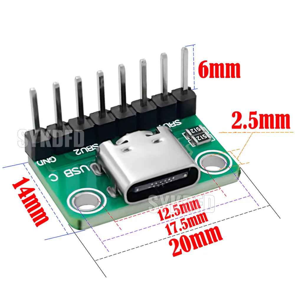 USB 3.1 Type C Connector 16 Pins Type-C Female Socket Receptacle Adapter Type-C 16Pin Adapter Board 8pin 512  Dual Resistor 5.1K