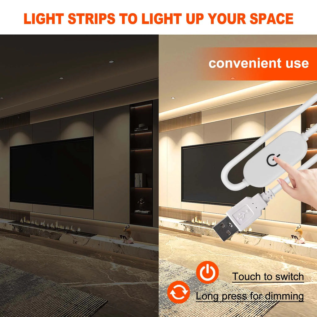 5V LED Strip Light USB Dimmer/Switch White Warm Blue Waterproof Adhesive Tape 2835 60LEDs Cabinet Room Night Lighting 1M 3M 5M