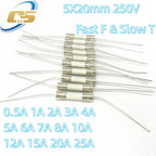 10PCS 5*20mm Fast Break Ceramic Fuse Slow Blow Tube Fuse With a pin 5X20MM 250V 0.5A 1A 2A 3A 4A 5A 6A 7A 8A 10A 12A 15A 20A 25A