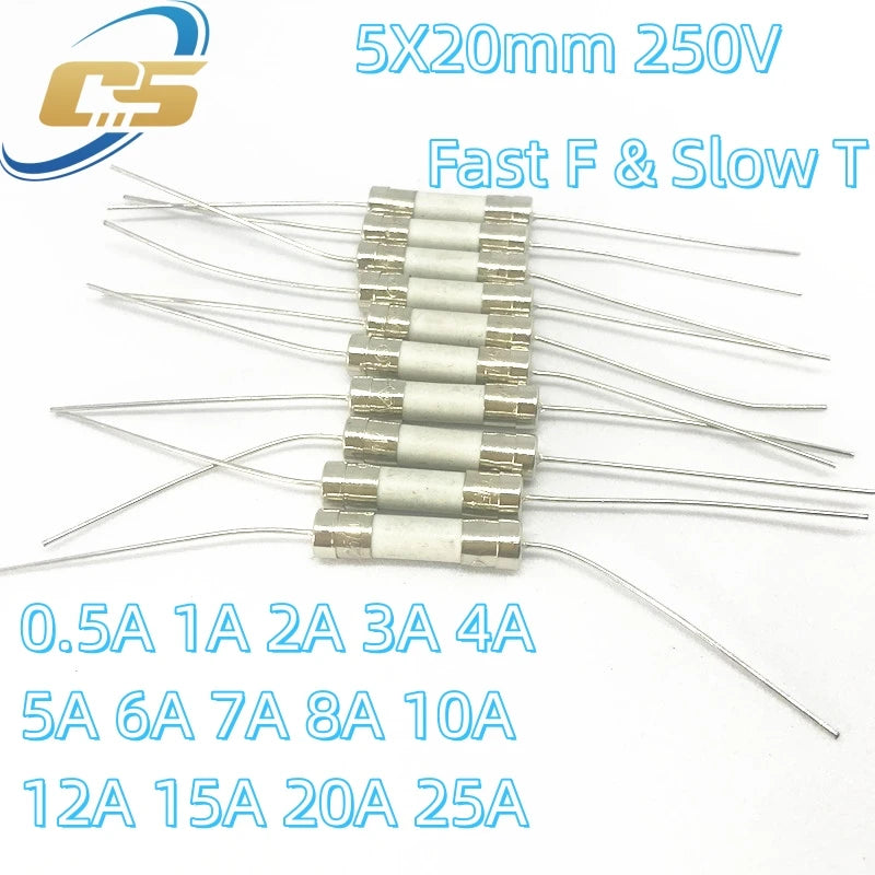 10PCS 5*20mm Fast Break Ceramic Fuse Slow Blow Tube Fuse With a pin 5X20MM 250V 0.5A 1A 2A 3A 4A 5A 6A 7A 8A 10A 12A 15A 20A 25A