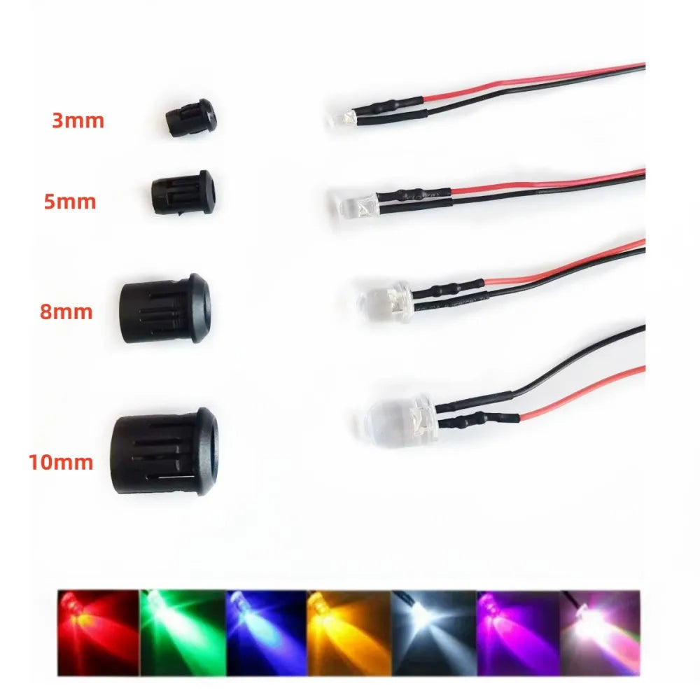 20PCS Transparent LED Diodes DC3V 5V 12V 24V 3MM 5MM 10MM For Red/Green/Blue/Yellow/UV/ Orange/Pink/Hot/White/RGB Pre-cable