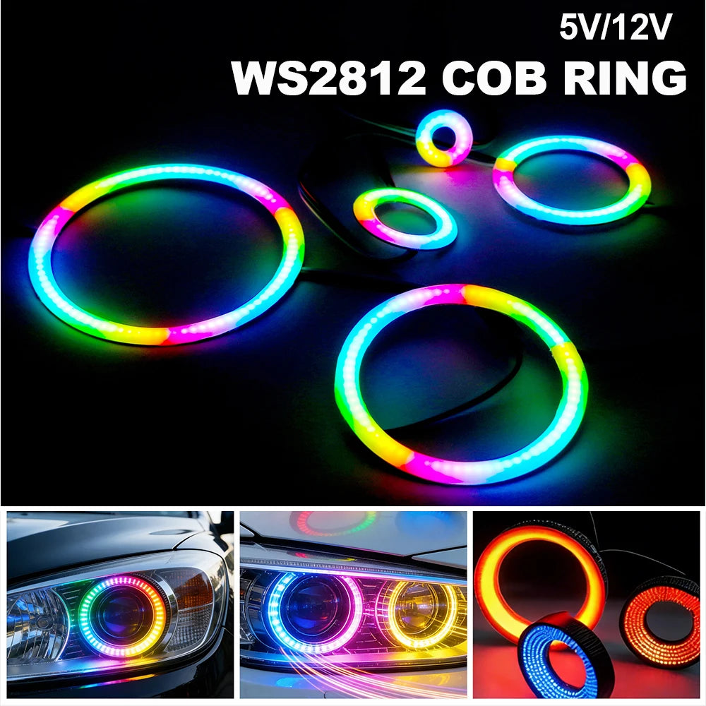 5V/12V WS2812 RGB COB Ring Light 27/48/74/96/120MM Individually Addressable with Built-in IC WS2812 WS2811 DC5V/12V RGB COB RING