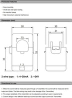 420mA Split core current transmitter QNDBK2-24 AC 50A 100A 20A 30A ct clamp current transformer current sensor 4 20mA