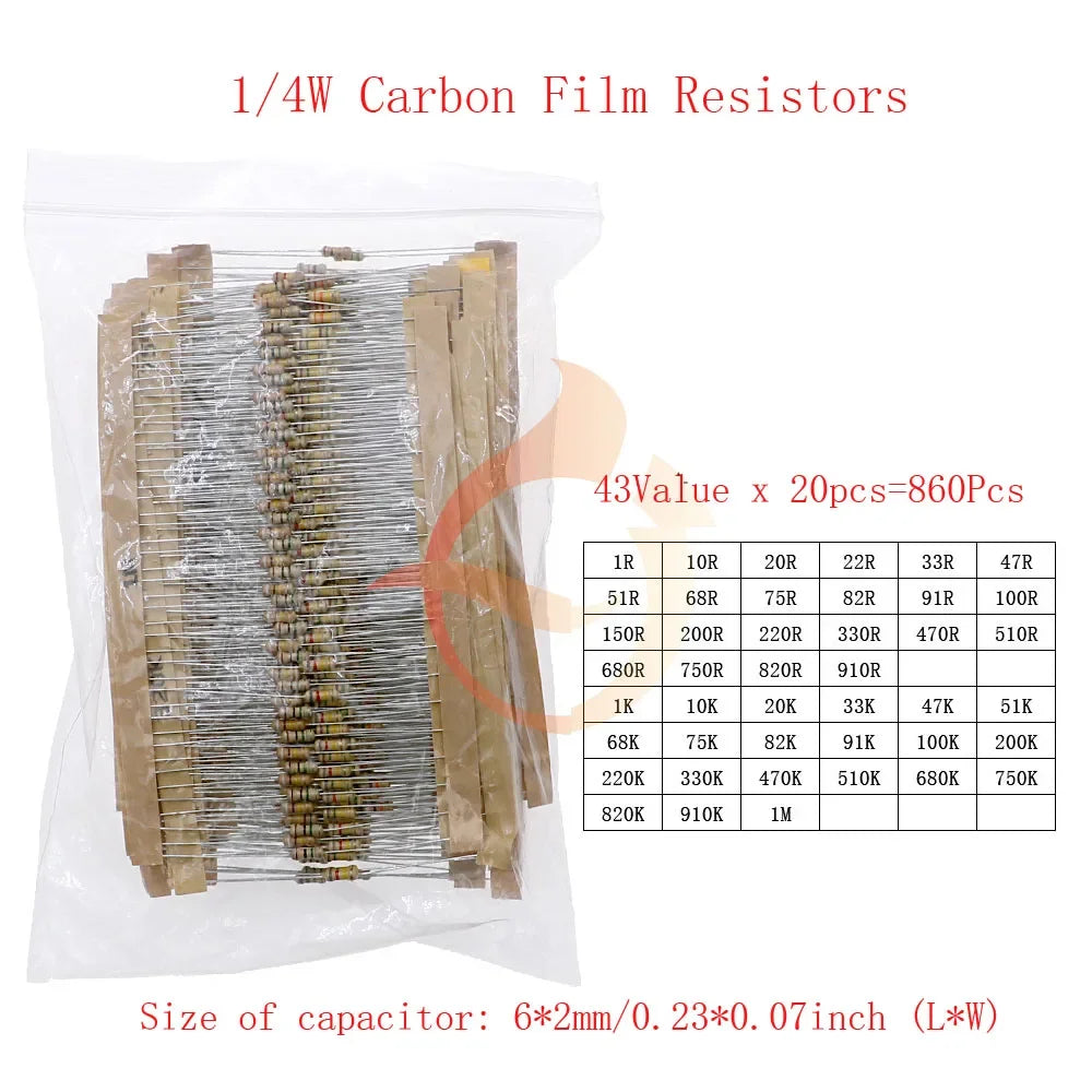 Carbon Film Resistors Assortment Kit set 1/8W 1/4W 1/2W 1W 2W 3W 5W 5% Electronic Components resistor package