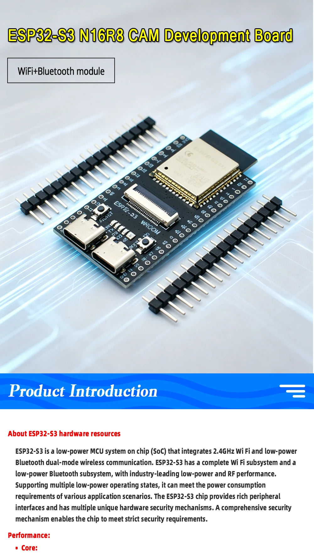 WAVGAT ESP32S3 ESP32-S3 WROOM N16R8 CAM Development Core Board Module OV2640/5640/OV3660 Camera Wireless WiFi+Ble Module