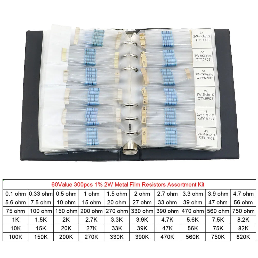 1/8W 1/4W 1/2W 1W 2W 3W 0R - 10M Metal Film Resistors Sample Book DIY Assorted kit