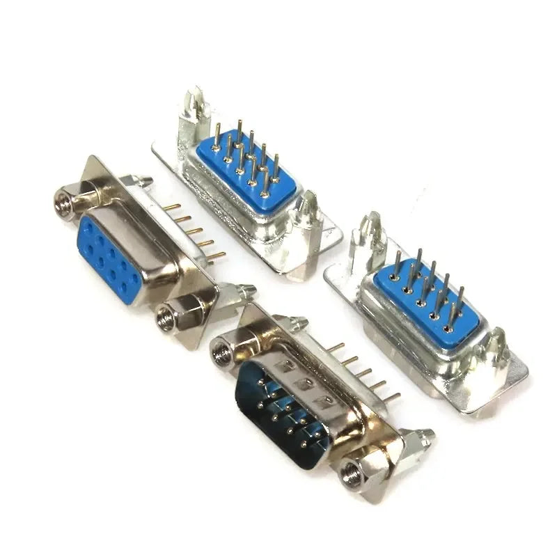 10Pcs Male/Female Blue Straight Pin DB9 D-sub PCB Mount RS232 Serial Port Connector Socket With Screw Nuts