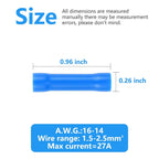 100pcs Blue Butt Connectors, Butt Splice Crimp Connectors, (16-14) AWG Insulated Electrical Wire Crimp Connectors, Butt Splice